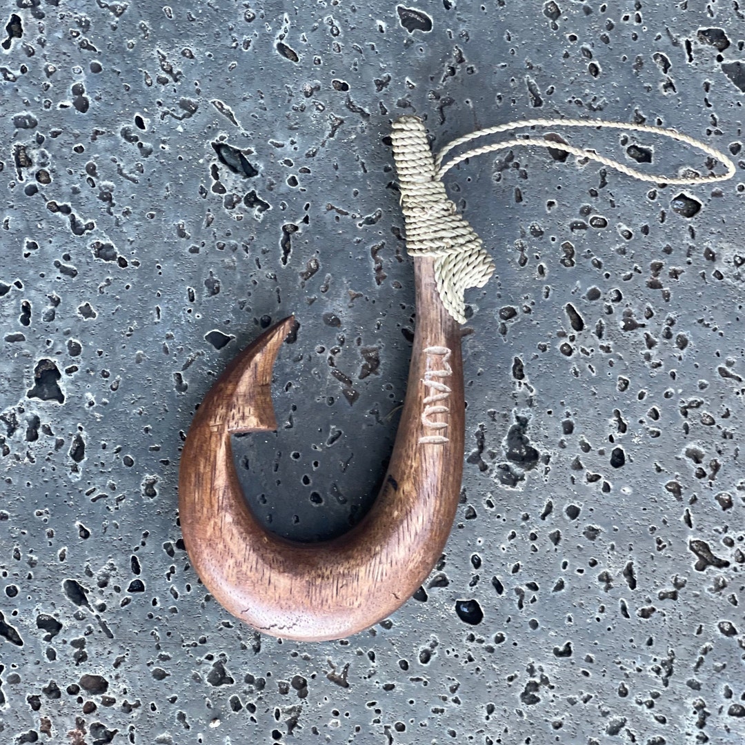13,5 Mm Massiver 14k Rosgold Anhnger  Handgravierter Hawaiianischer  Fischhaken Mit Walfluke Maui Kette