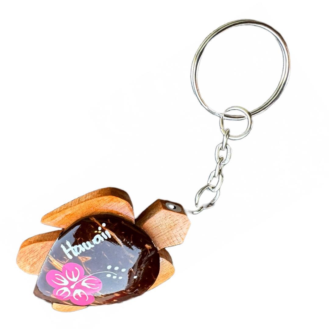 Da Hawaiian Store Wood Honu Turtle Key Chain With Handpainted Flower ...