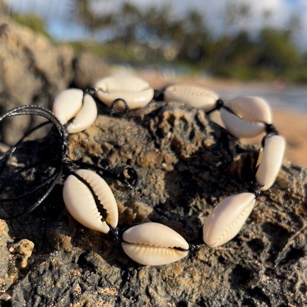 da Hawaiian Store Cowrie Shell Bracelet Anklet Black Cord (Choose Size)