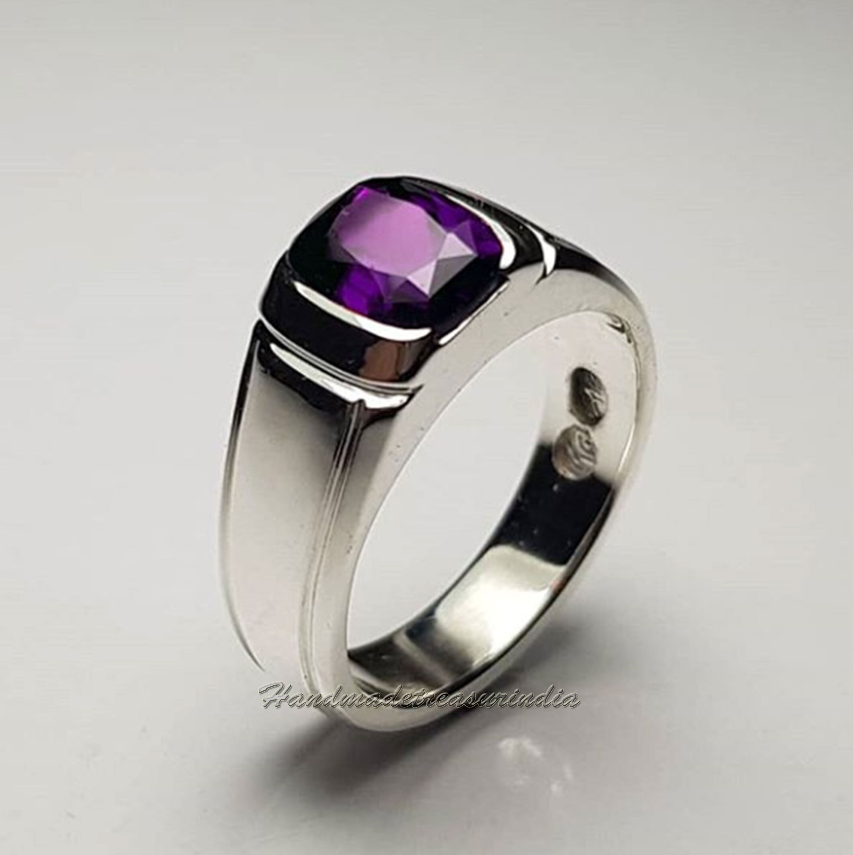 Amethyst mens ringnatural amethyst ring925 silver Etsy