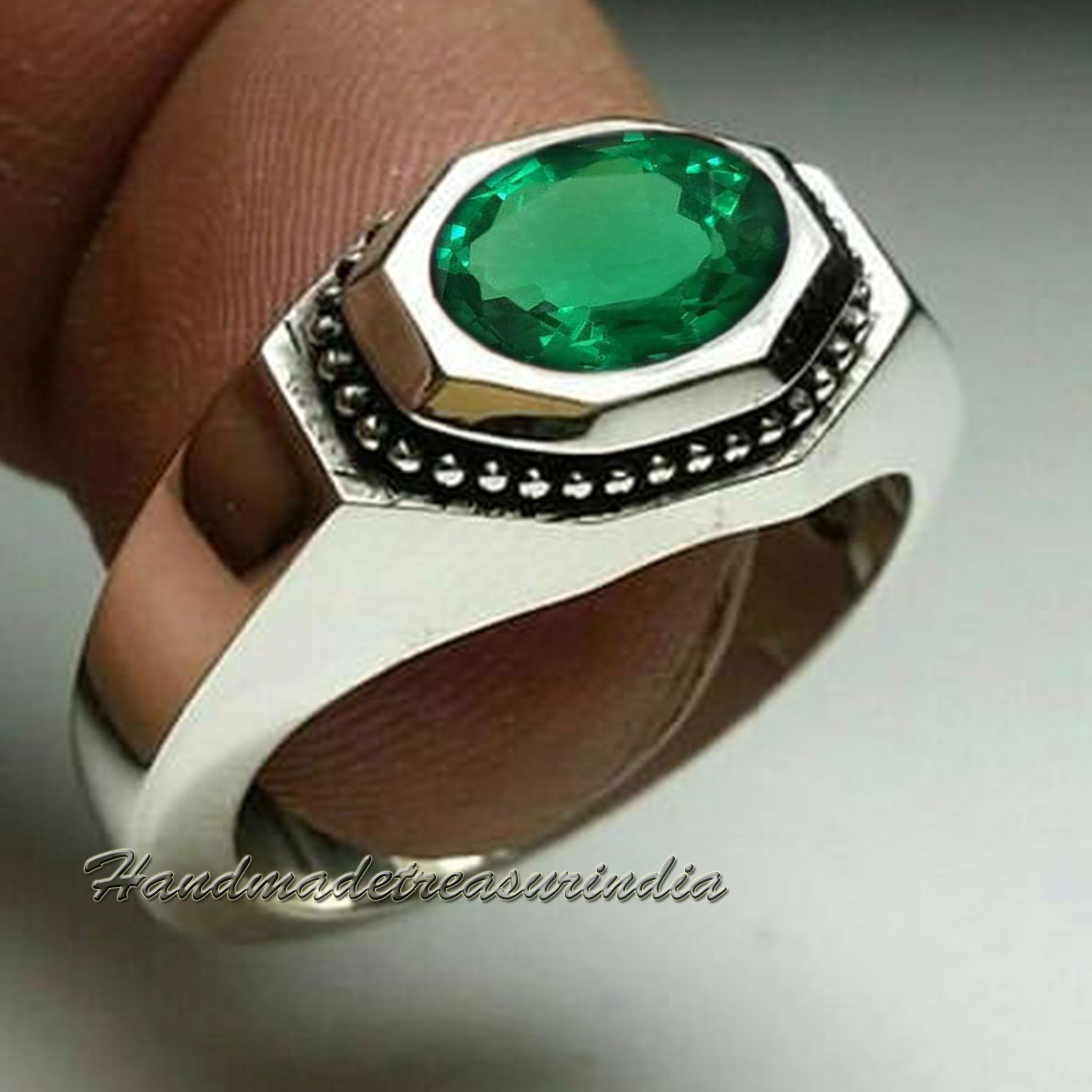 Mens Emerald Ring 925 Solid Sterling Silver Emerald Hydro Etsy