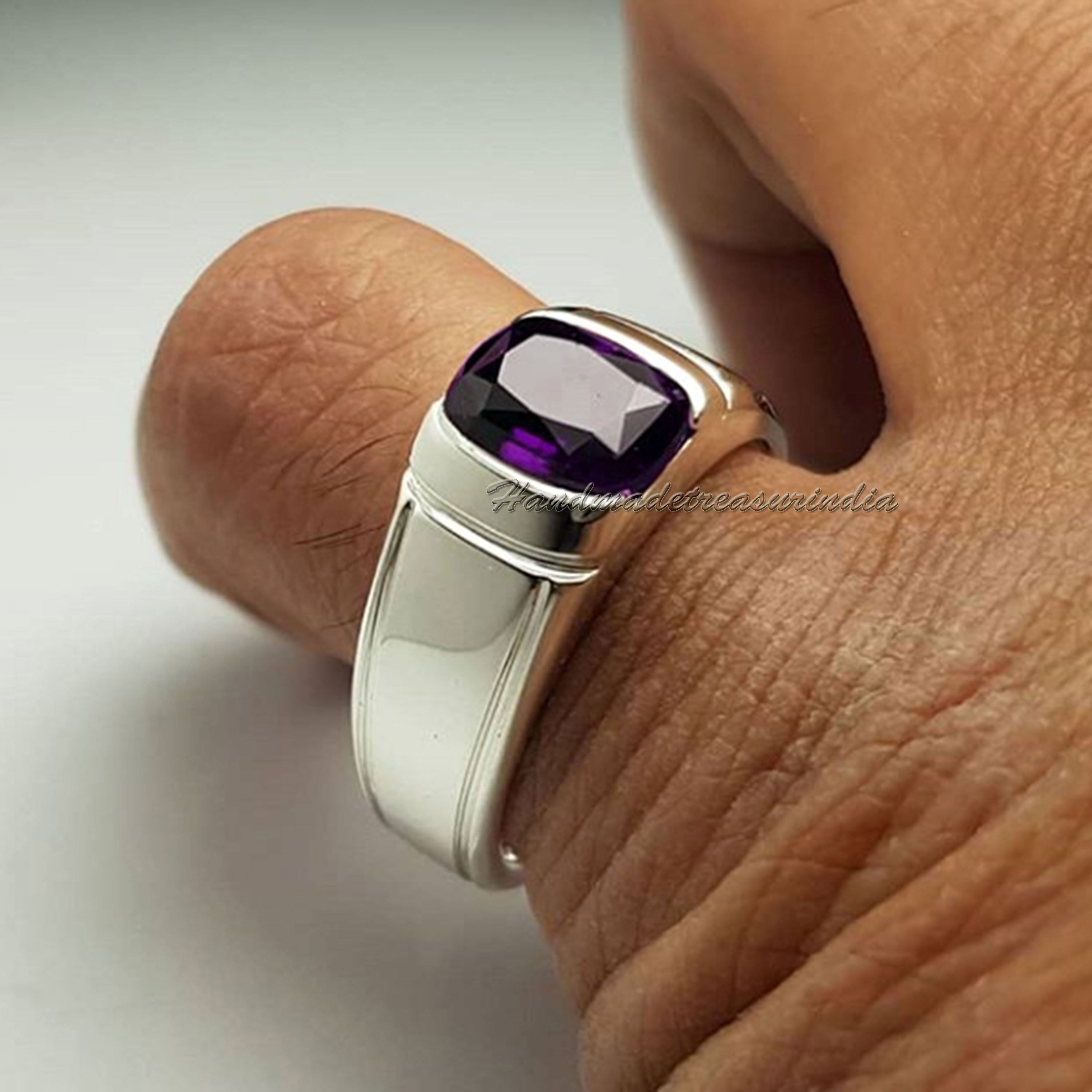Amethyst mens ringnatural amethyst ring925 silver Etsy