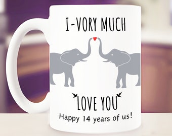 14th anniversary mug ivory gift gifts for him her 14 years wedding traditional gift wife husband elephants couple