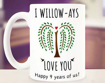 9th anniversary willow for her gift mug 9 year nine ninth wedding pottery ceramic gifts for wife husband him couple custom personalized 11oz