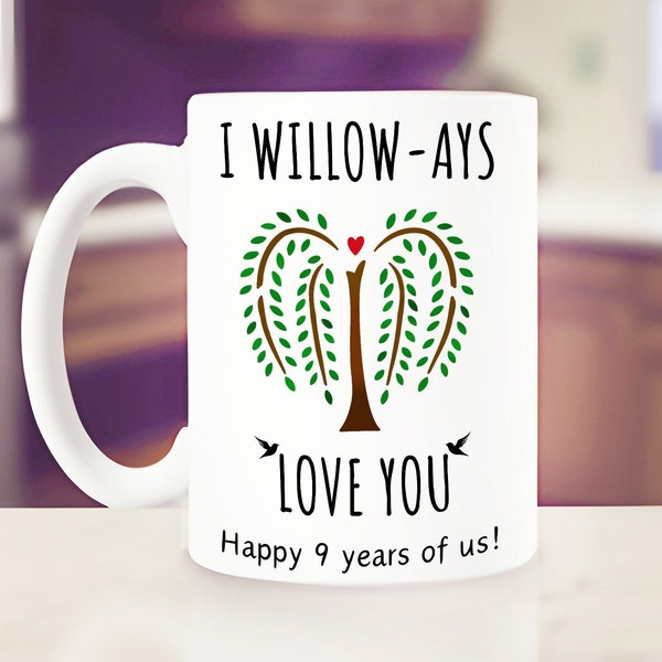 9th anniversary willow for her gift mug 9 year nine ninth wedding pottery ceramic gifts for wife husband him couple custom personalized 11oz