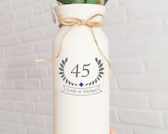 45-jarig jubileumcadeau voor ouders 45-jarige huwelijksgeschenken saffier voor vrouw haar hem man bloemenvaas keramiek op maat gepersonaliseerd