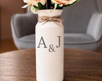 Pottery 9th anniversary gifts, gift pottery flower vase for her wife, Custom vase personalized monogrammed