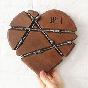 6th anniversary gift 6 year Iron for him wedding gifts sixth her wife husband men wooden primitive heart tally marks barbed leather cord