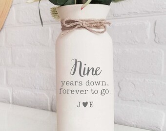 9th year anniversary pottery gift for wife her him man husband 9 year wedding flower vase ninth nine ceramic custom gifts personalize