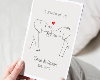 14th anniversary card ivory gift for him her husband 14 year wedding gifts elephant couple