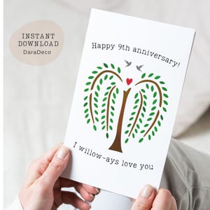 Tarjeta del noveno aniversario regalo de sauce para su esposa su marido regalos de boda de 9 años nueve noveno aniversario árbol llorón IMPRIMIBLE descargar Jpeg