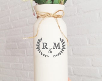 Pottery 9th anniversary gifts, wedding gift pottery flower vase for her wife, Custom vase personalized monogrammed for nine year anniversary