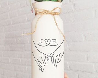 Pinky promise pottery couples gift for her anniversary holding hands swear flower vase personalized monogrammed engagement wedding