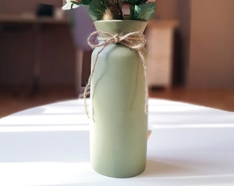 Sage green vase, sage color decor, pottery vase, sage green room items, pastel vase, matte terracotta vase for flowers