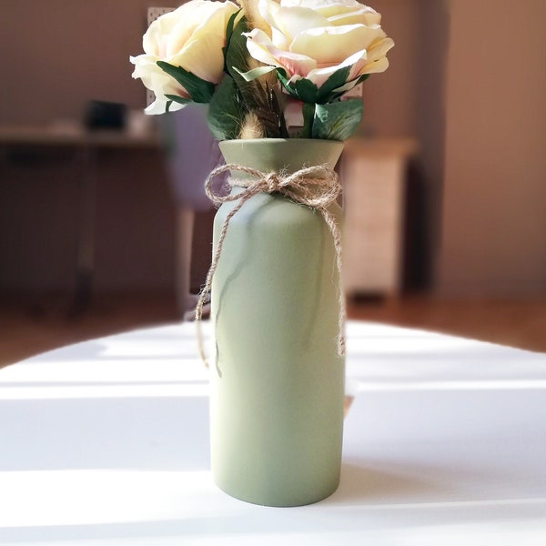 Sage green vase, sage color decor, pottery vase, sage green room items, pastel vase, matte terracotta vase for flowers