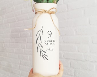 Regalo de aniversario de cerámica para esposa regalos de sauce de 9 años noveno noveno jarrón de flores para su esposa él inscripción personalizada monograma personalizado