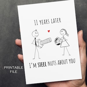 Tarjeta de regalo del 11.° aniversario para él o para ella, esposo, regalos de boda de acero de 11 años, pareja, descarga IMPRIMIBLE png