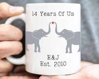 14th anniversary mug ivory gift gifts for him her 14 years wedding wife husband elephants couple custom personalized