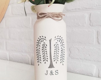 Regalos de cerámica de aniversario de Willow regalo del noveno noveno aniversario para su jarrón de flores para su esposa, inscripción personalizada con monograma