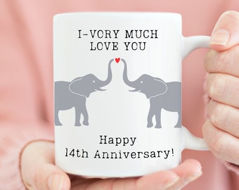 14th anniversary mug ivory gift gifts for him her 14 years wedding wife husband elephants couple