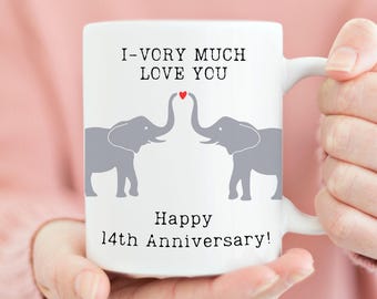14th Anniversary Mug Ivory Gift Gifts for Him Her 14 Years Wedding - Main Image