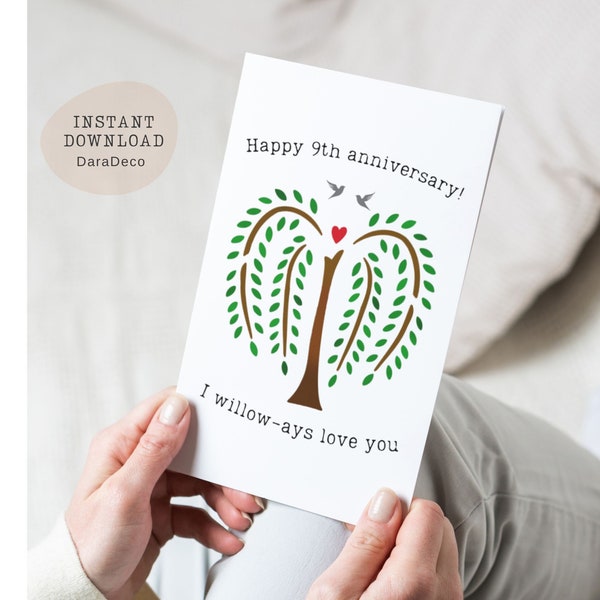 9th anniversary card willow gift for wife her him husband 9 year wedding gifts nine ninth anniversary weeping tree PRINTABLE download Jpeg