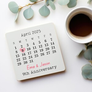9th anniversary ceramic coaster gifts for her 9 year pottery nine ninth wedding gift for wife husband him couple custom personalized 4" x 4"