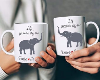 14th anniversary ivory gift for couples mug wedding gifts for him her 14 year wife elephants custom personalized monogrammed