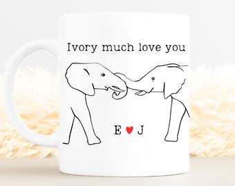 14o aniversario regalo taza de marfil regalos de boda para él su esposa de 14 años elefantes pareja personalizada monograma personalizado Marfil te amo