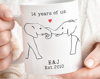 Regalo del 14o aniversario taza de marfil regalos de boda para él su esposa de 14 años pareja de elefantes personalizado monograma personalizado