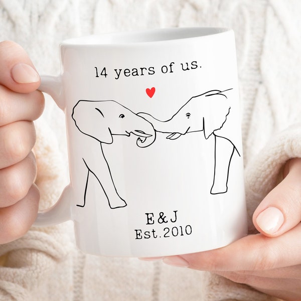 14th anniversary gift ivory mug wedding gifts for him her 14 years wife elephants couple custom personalized monogrammed