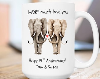 14th Anniversary Gifts Ivory Mug Wedding Gift for Him Her 14 Years