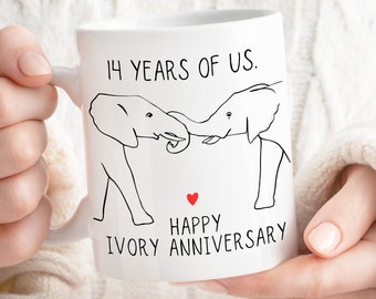 Regalos de aniversario de marfil regalo del 14o aniversario para él elefante 14 años taza de boda su esposa pareja personalizada