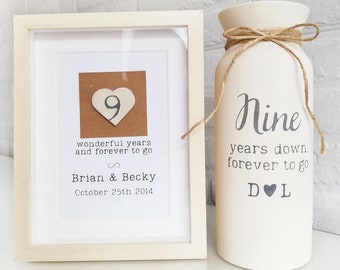 9e verjaardag cadeau voor vrouw 9 jaar aardewerk set hart man gepersonaliseerde kaart haar hem man bruiloft negen jaar aangepaste frame muur decor