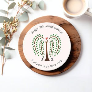 9th anniversary gifts for men willow ceramic coaster pottery her 9 year nine ninth wedding gift for wife husband him custom personalized