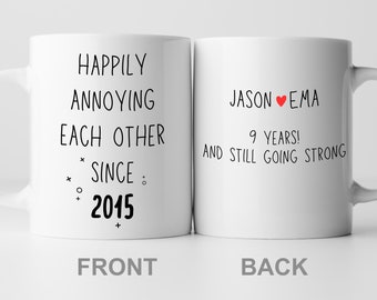 Taza del noveno aniversario de boda, regalo para pareja, noveno año de cerámica para esposa, su marido, cerámica personalizada, 11 oz