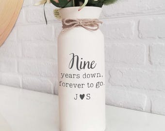 Blumenvase 9 Jahre Jahrestag Keramik Geschenk für Frau Sie ihn Mann Mann Ehemann 9 Jahre Hochzeit Blumenvase neunte neun personalisierte Keramik individuelle Geschenke