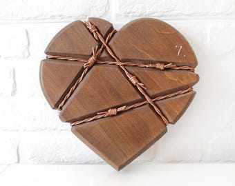 7th Anniversary Gift Copper for men wife him her couple 7 year seventh husband unique wedding wooden heart decor