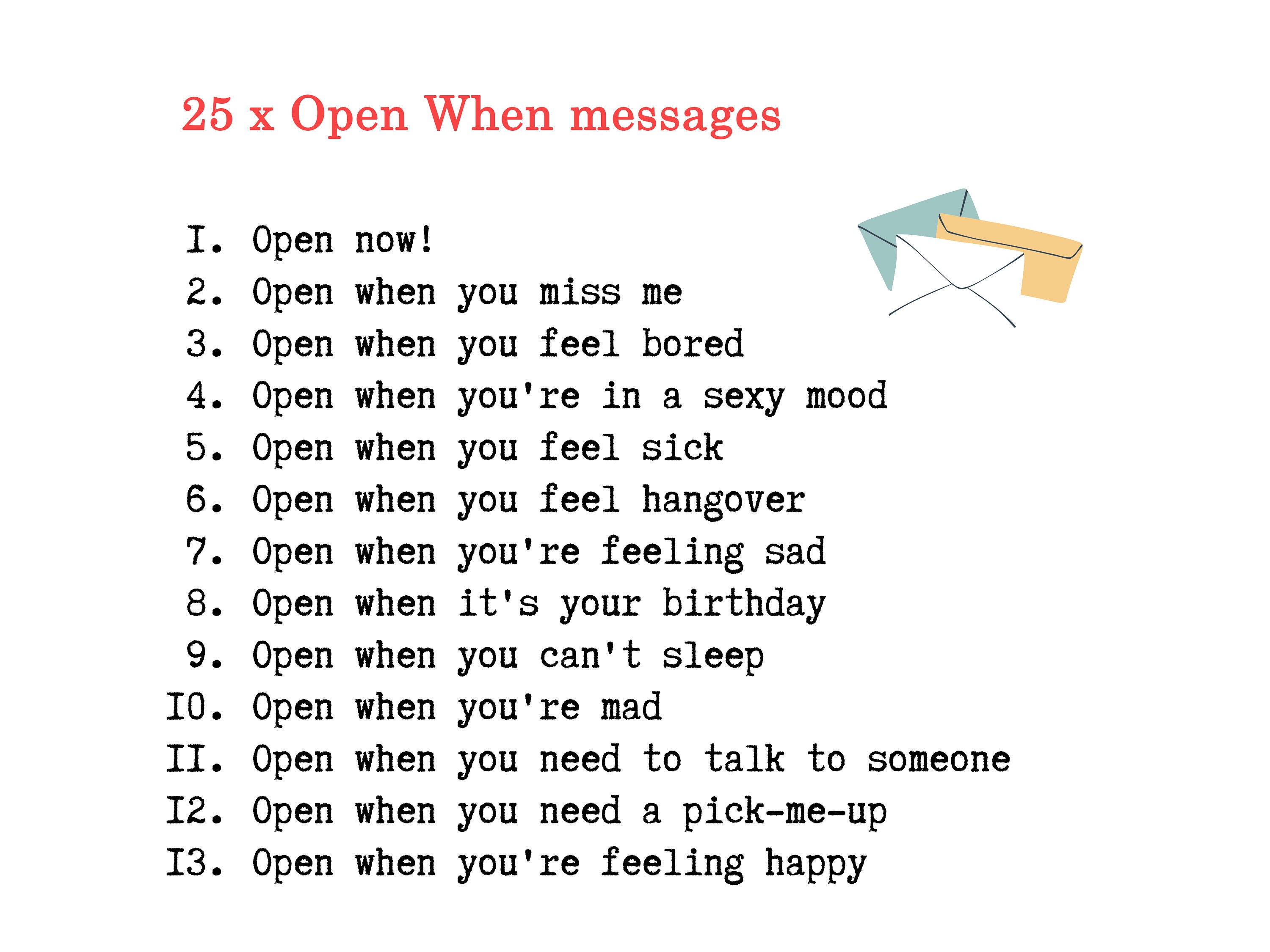 Open When Letters PDF PRINTABLE FILE Envelopes Boyfriend | Etsy