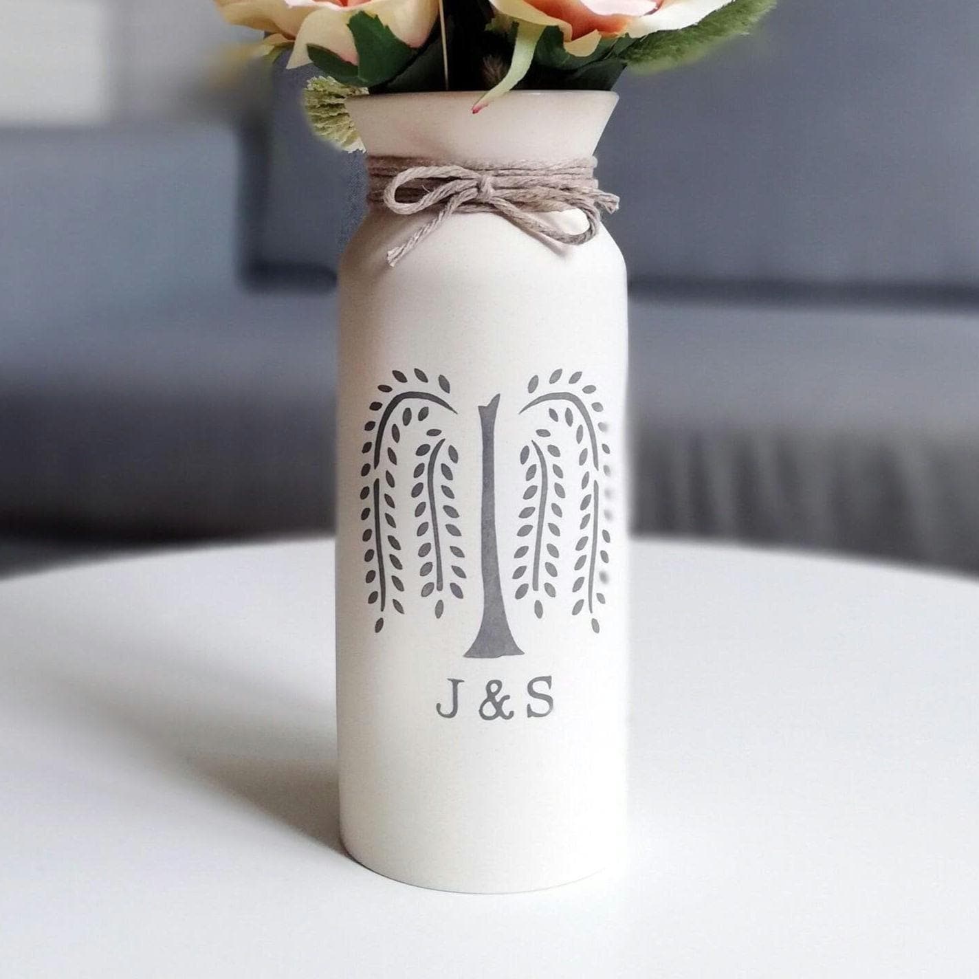 Willow Anniversary Gifts 9Th 9 Ninth Gift For Her Pottery Flower Vase Wife Him, Custom Inscription Personalized Monogrammed