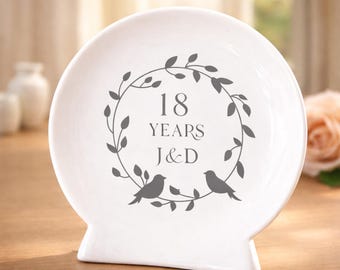 Porcelain anniversary gift for her 18th wedding years of marriage ceramic plate for him, couples, Custom personalized for wife or husband