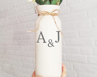9th anniversary vase gifts pottery gift flower vase for her him wife, Custom vase personalized monogrammed