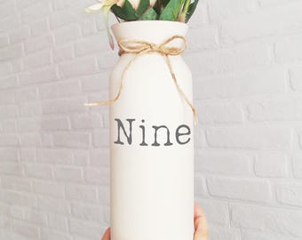 9th anniversary gift for her pottery flower vase for wife him, Custom inscription vase personalized monogrammed