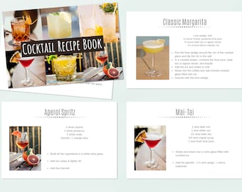 Cocktail download, Printable Cocktail Recipe Cards, Cocktail book, cocktail print digital download, Bar Drink Template
