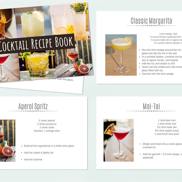 Cocktail download, Printable Cocktail Recipe Cards, Cocktail book, cocktail print digital download, Bar Drink Template