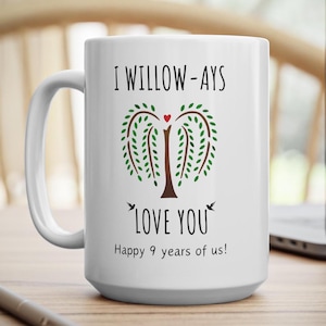 Caneca de presente de aniversário de 9 anos, 9 anos, 9 anos, casamento, cerâmica, presentes de cerâmica, esposa, marido, casal, personalizado, 11, 15 onças