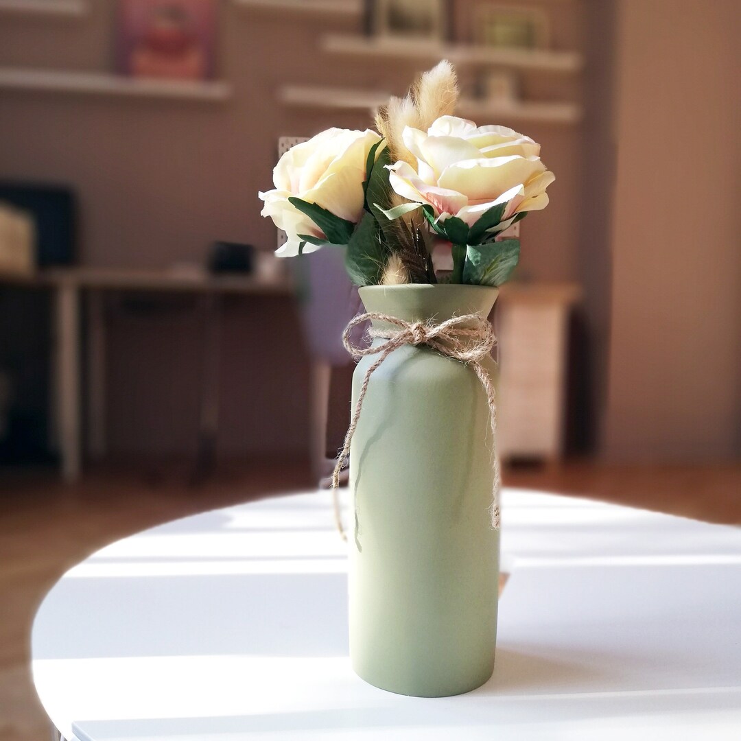 Sage Green Vase, Sage Color Decor, Pottery Vase, Sage Green Room Items