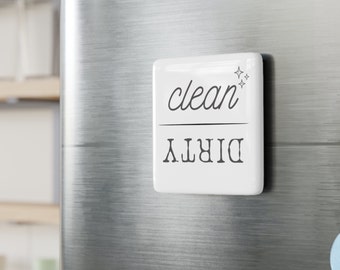 Dishwasher magnet Clean dirty sign roommate housewarming gift kitchen decor laundry dishes kitchen organization 2"x2" porcelain ceramic