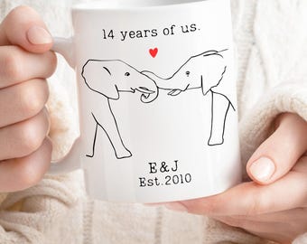 14th anniversary gift ivory mug wedding gifts for him her 14 years wife elephants couple custom personalized monogrammed
