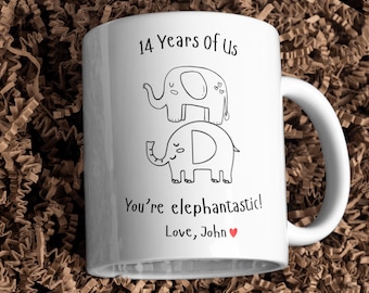 14th anniversary gift for husband mug 14 year wedding gifts him her ivory wife elephants couple custom personalized elephantastic